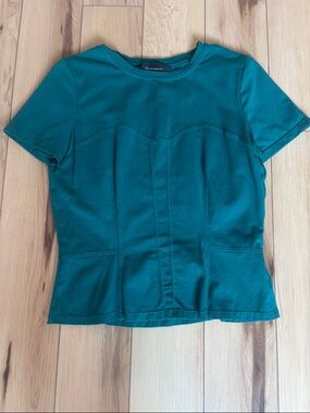 White House Black Market Teal Short-Sleeve Seam-Panel Top